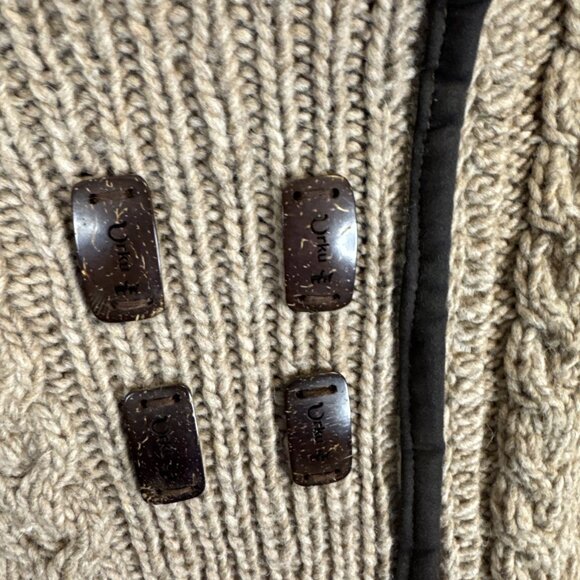 Urku Ecuador Wool Cotton Knit Jacket Fleece Lined Faux Fur Hood Women’s M - Picture 3 of 9